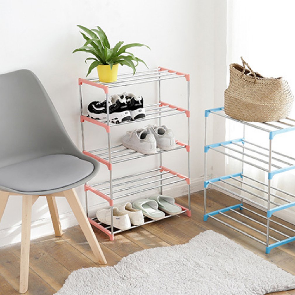 Simple Multi Layer Shoe Rack Stainless Steel Easy Assemble Storage Shelf Shoe Cabinet