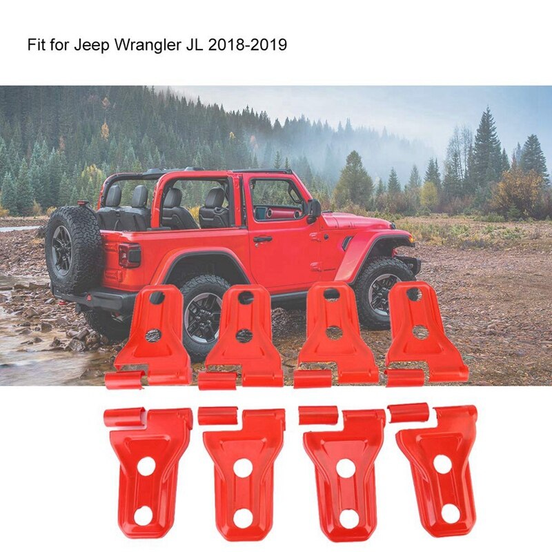 Door Hinge Cover, 8 ABS Chrome Plated Side Door Hinge Cover Exterior Molding Trims for Jeep Wrangler JL Red