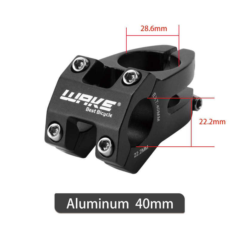 Wake-Potence de guidon en alliage d'aluminium pour vélo de montagne, accessoires de bicyclette pliante pour enfants, VTT, BMX, 22.2mm, 40mm: Black