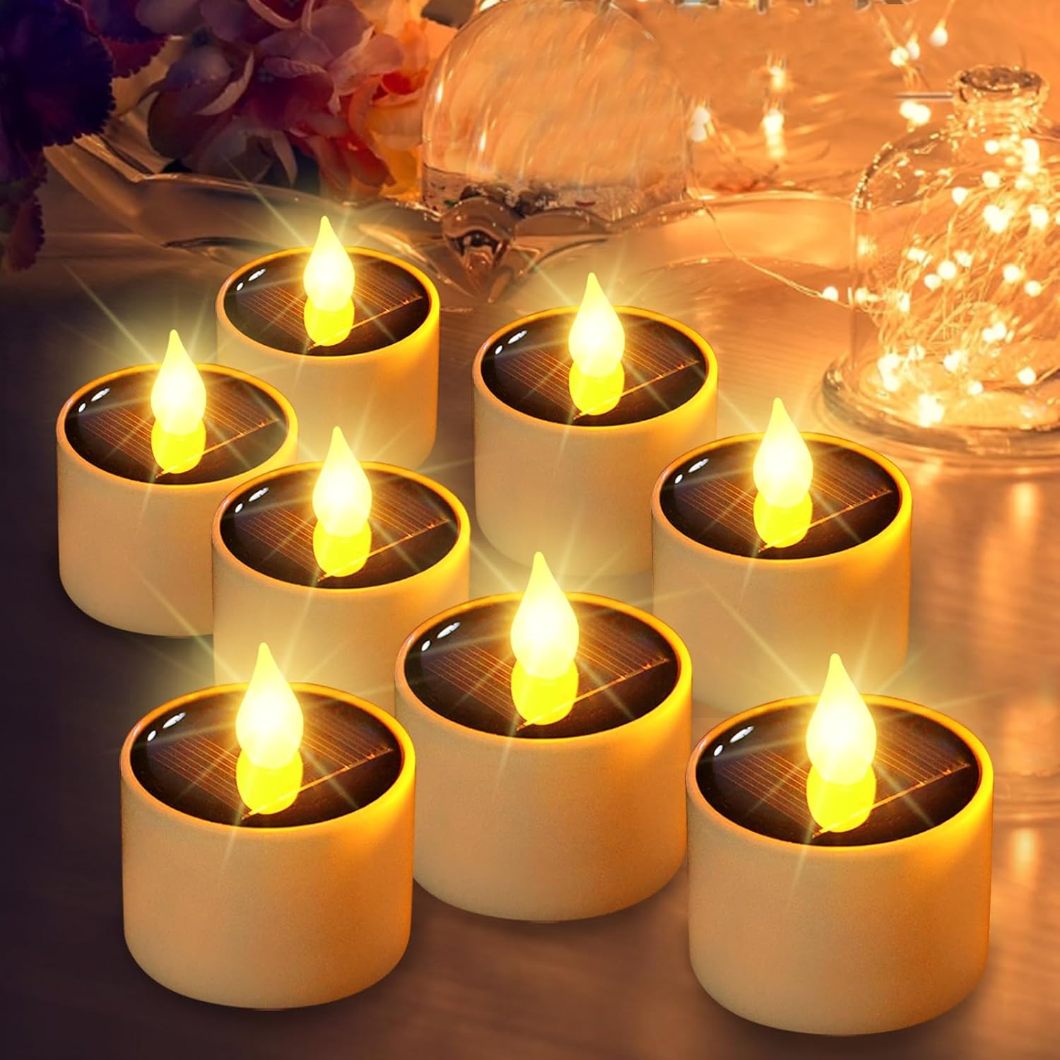 Solar Tea Light LED Candles Outdoor Waterproof Flameless Solar Tea Lights Rechargeable Candles for Party Garden Home Deco