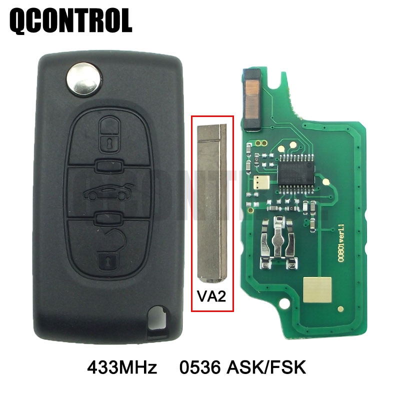 Qcontrol Auto Afstandsbediening Sleutel Werk Voor Citroen C2 C3 C4 C5 Berlingo Picasso Voertuig Controle Alarm (CE0536 Vragen/fsk, 3 Knoppen VA2)