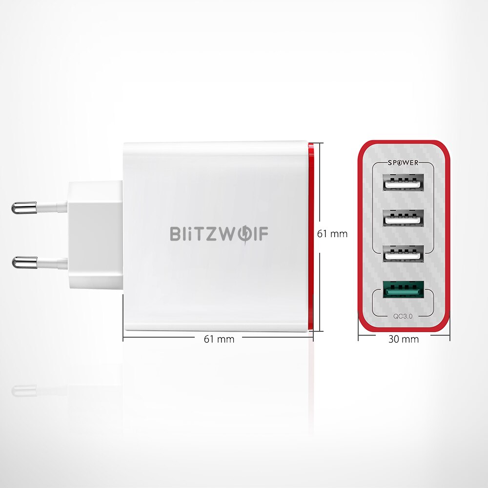 BlitzWolf 4 Häfen QC 3,0 schnell aufladen EU Stecker LED Licht 30W 2,4 A USB Reise Ladegerät Energie3S für iPhone Android Für N-Swich