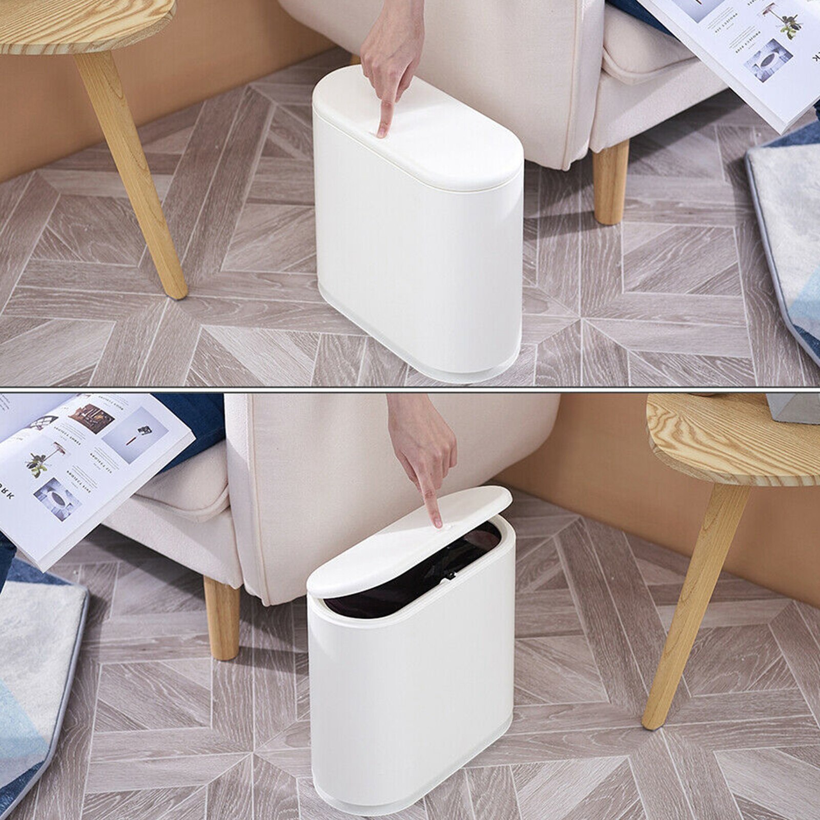 Push Button Dustbin Trash Can Rectangular Kitchen Trash Can Recycler Dual Compartments Rubbish Bin Waste Recycling Waste Basket
