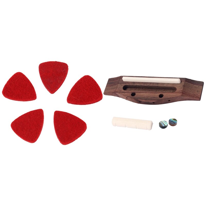 5 stk myk hard ukulele ullfilt gitarplekter rød farge med 4- strengs gitar ukulele rosewood bridge sett