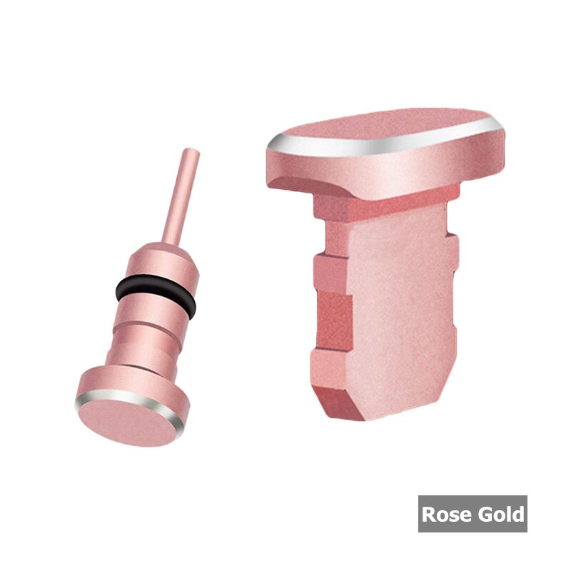 Puerto de carga de Metal 2 piezas + reemplazo de enchufe de polvo de puerto de auricular de 3,5mm para Android para iPhone para teléfono móvil tipo C: rose gold