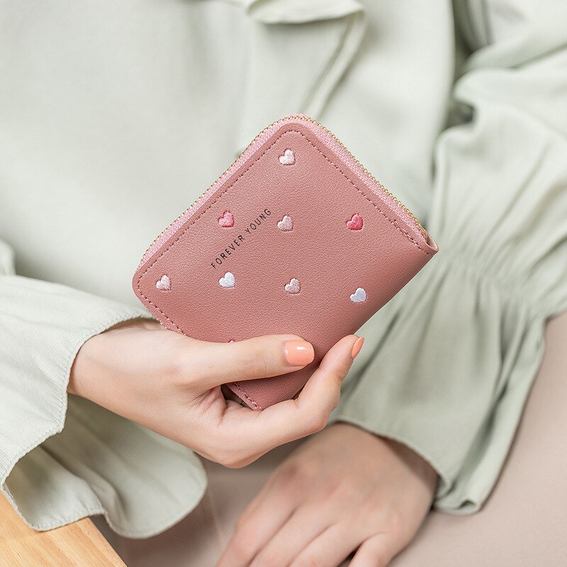 Purdored 1 pc kvinder mini heartcard holder til kvinder kvast lynlås visitkort tegnebog kort kobling pung porte carte