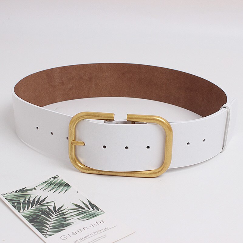 Brede Dames Riem Grote Gouden Pin Gesp Riem Voor Vrouwen Buikband Pu Vrouwelijke Mode Riem: WHITE