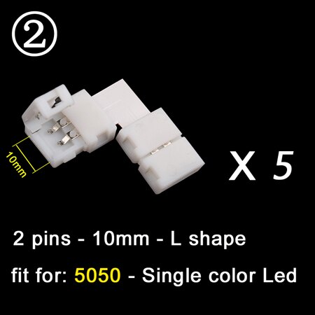 5 pcs 2 pin/4 pin L/T/X Shape LED Strip Light Connector Corner Right Angle 8mm/10mm 5050/3528 SMD Solderless LED Ribbon Adapter: 2Pin 10mm L Shape