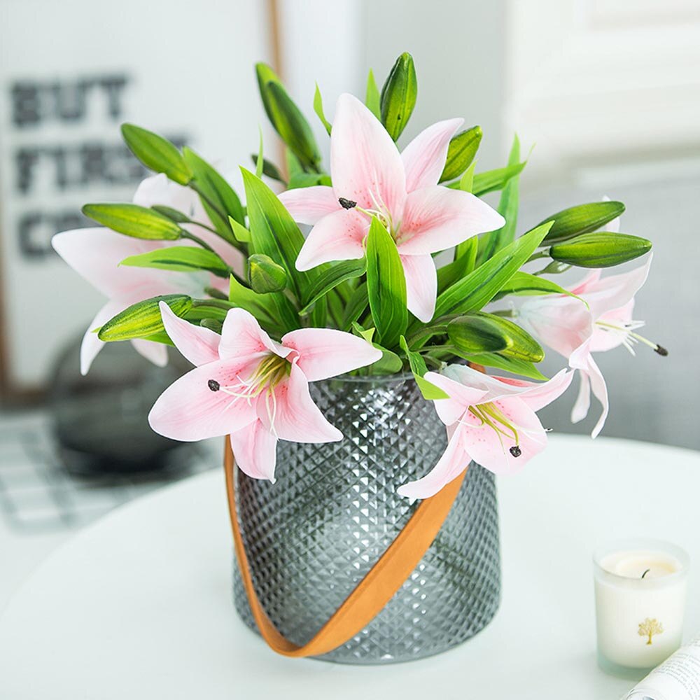 5 stykker hjem stue indretning hvid pink 30cm ægte berøring plast lilje bryllup begivenheder fest favor kunstige blomster