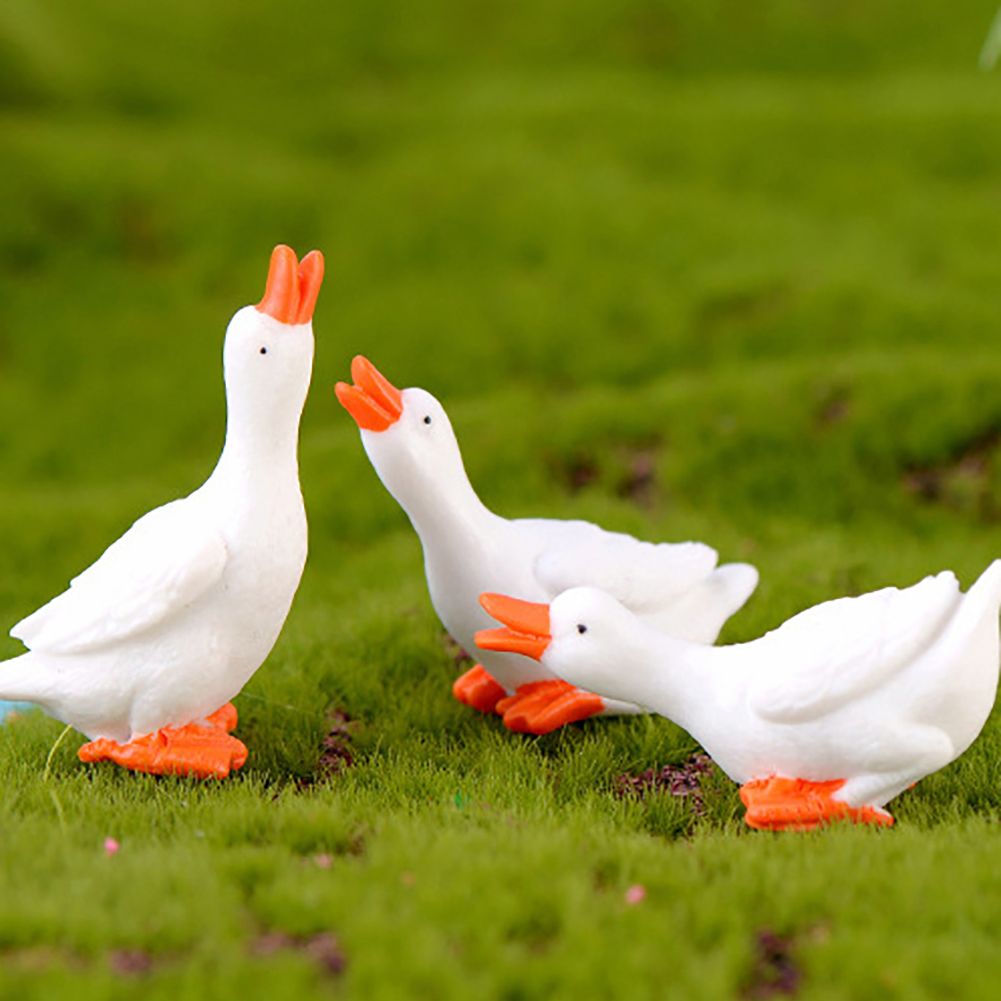 3Pcs Miniature Goose Resin DIY Landscape Garden Terrarium Figurines Miniature Fairy Garden Decoration Accessories Modern