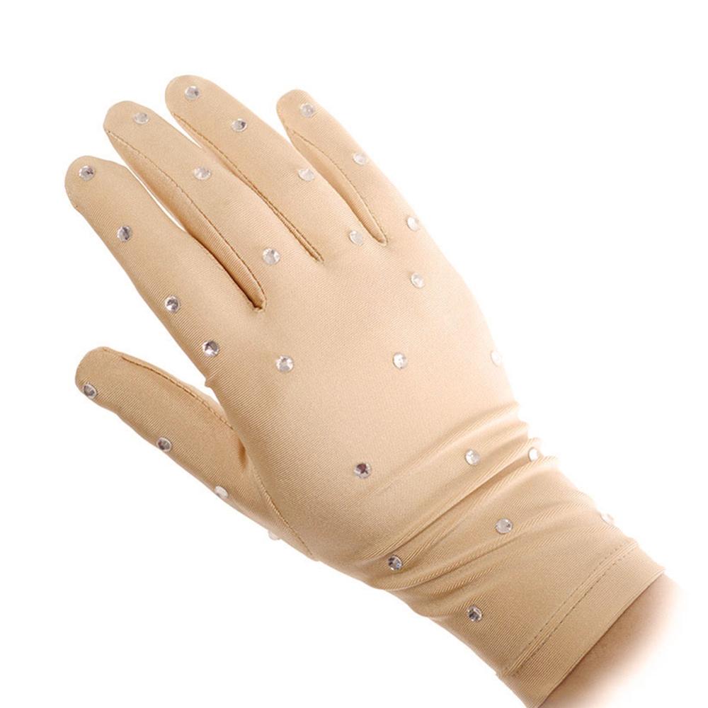Elastic Women Girls Figure Ice Skating Gloves with Rhinestones For Competition Show Performance Skating Glove