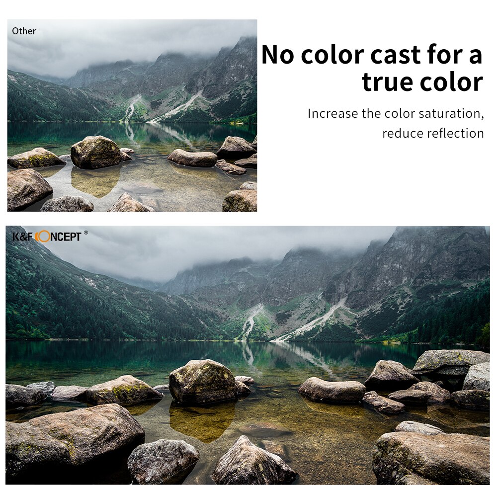 K&f concept 67/77/82mm circulair polarisatiefilter met 24 meerlaagse groene coatings, hd krasbestendig, ultradun cpl-filter.