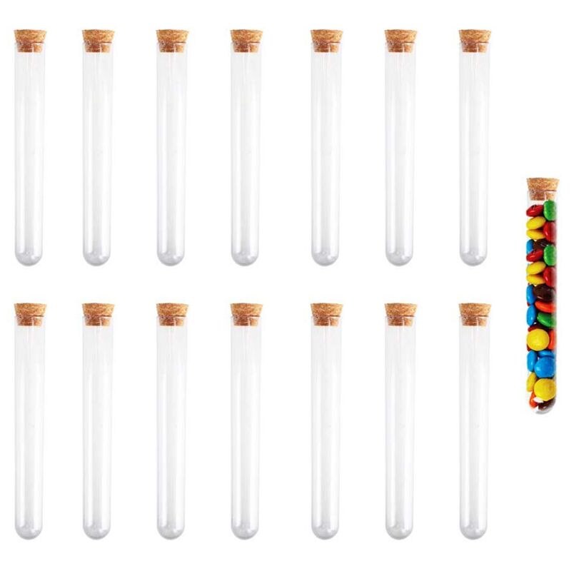 Tubos de ensayo de plástico transparente, con tapones de corcho, laboratorio, escuela, suministro educativo, 12x60mm, 3ml, 50 Uds.