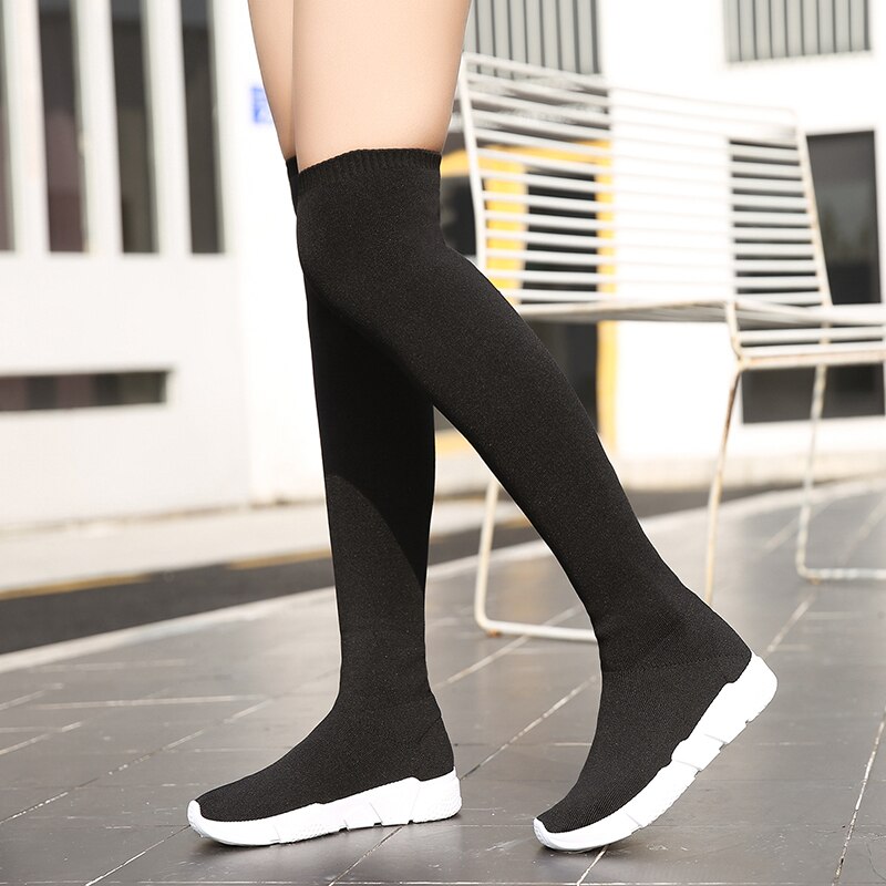 Koovan dam over the knee boots långa skor tjejer tunn resår hög dam boots plattor vilda strumpor skor sexiga