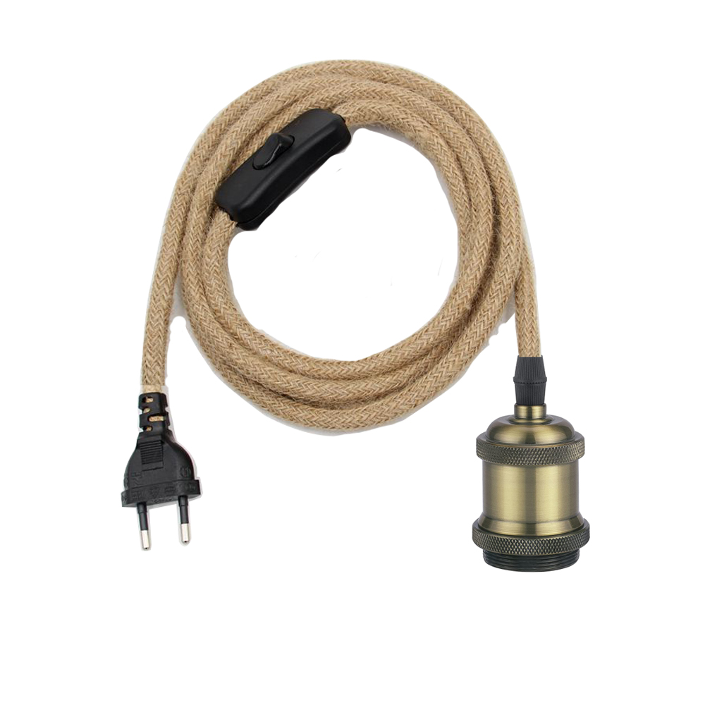 Netledning til e27 lampefatninger eu-stik hampereb 2 meter 3 meter elektrisk ledning lampefatning fatning retro tænd/sluk-kabel: 0-5w / Grøn