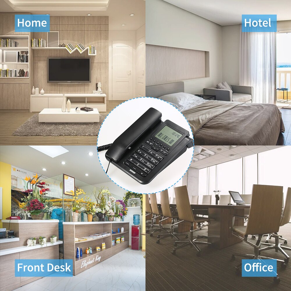 2-Line Digital Corded Telephone Desk Landline Phone with LCD Display Support 3-Way Conference Call for Hotel Office Business