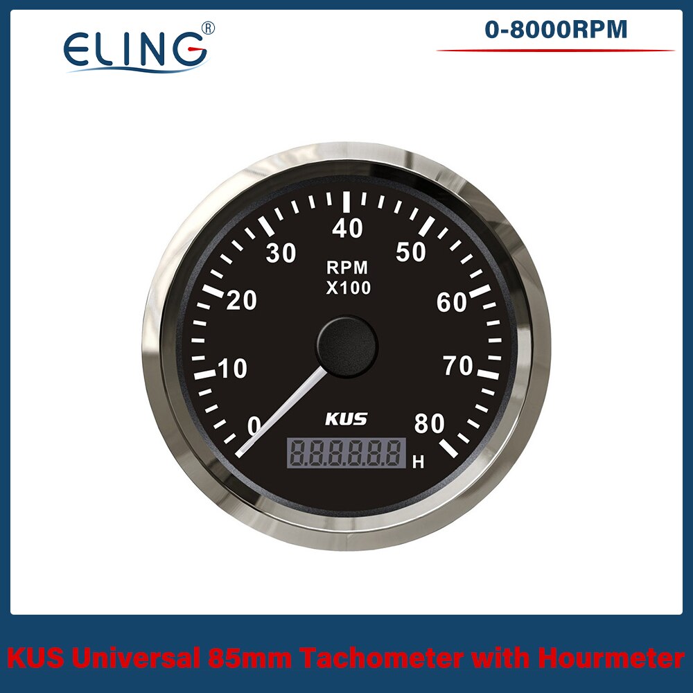 KUS 3000/4000/6000/8000 RPM Drehzahlmesser 85mm Umdrehung Zähler Auto Stiefel Tacho Messgerät mit Stunde Meter verrotten Gelb Hintergrundbeleuchtung Wasserdicht: 8KBS