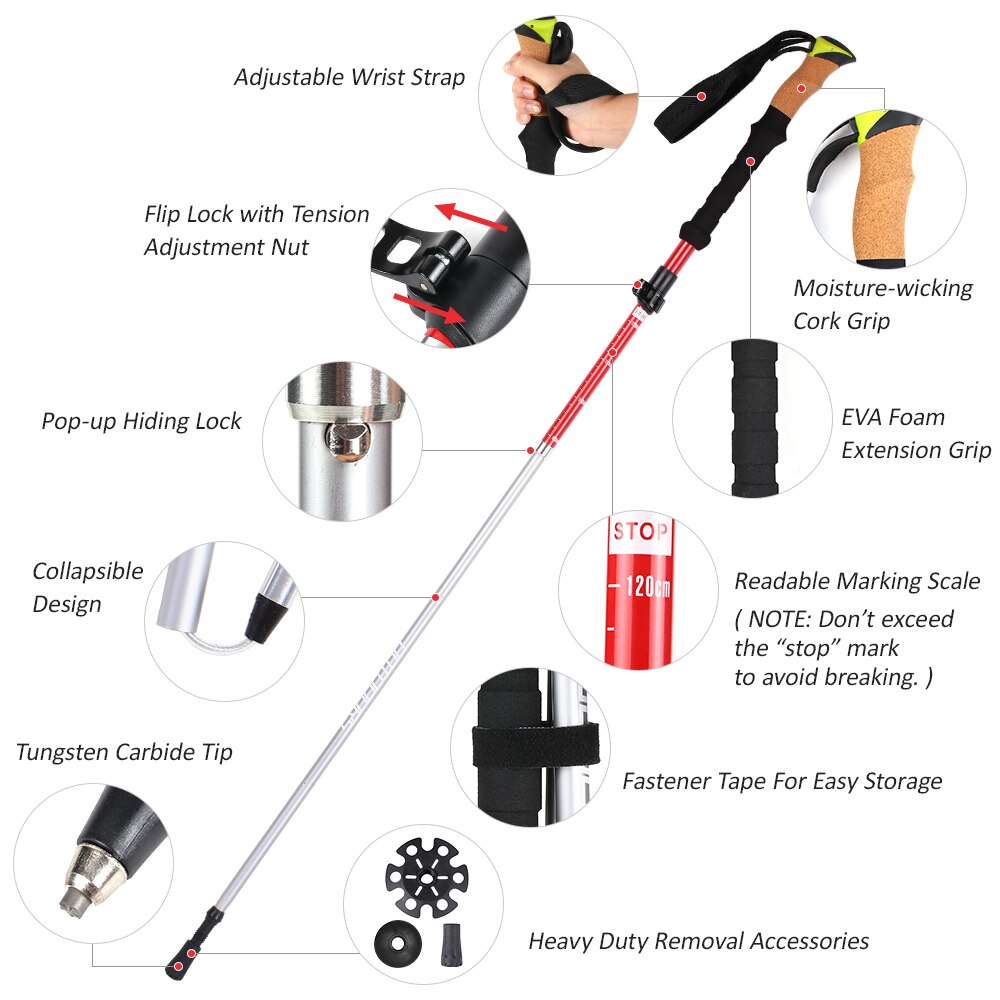 Portable Collapsible Walking Stick Carbon Fiber Trekking Pole Quick Lock Compact Folding Tourism Trail Running Lightweight Canes