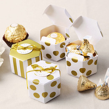 5Pcs Mini Gouden Streep Stippen Geschenkdoos Hexagon Bruiloft Chocolade Doos Bronzing Candy Box Bakken Pakket Wedding Party Decoraties