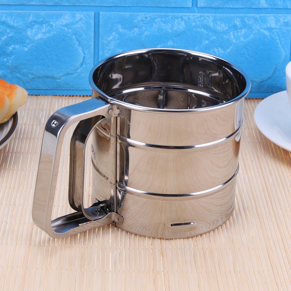 Mezclador de harinas manual de acero inoxidable, taza tamizadora de malla, herramienta para hornear azúcar glaseado, prensado a mano, utensilios para hornear