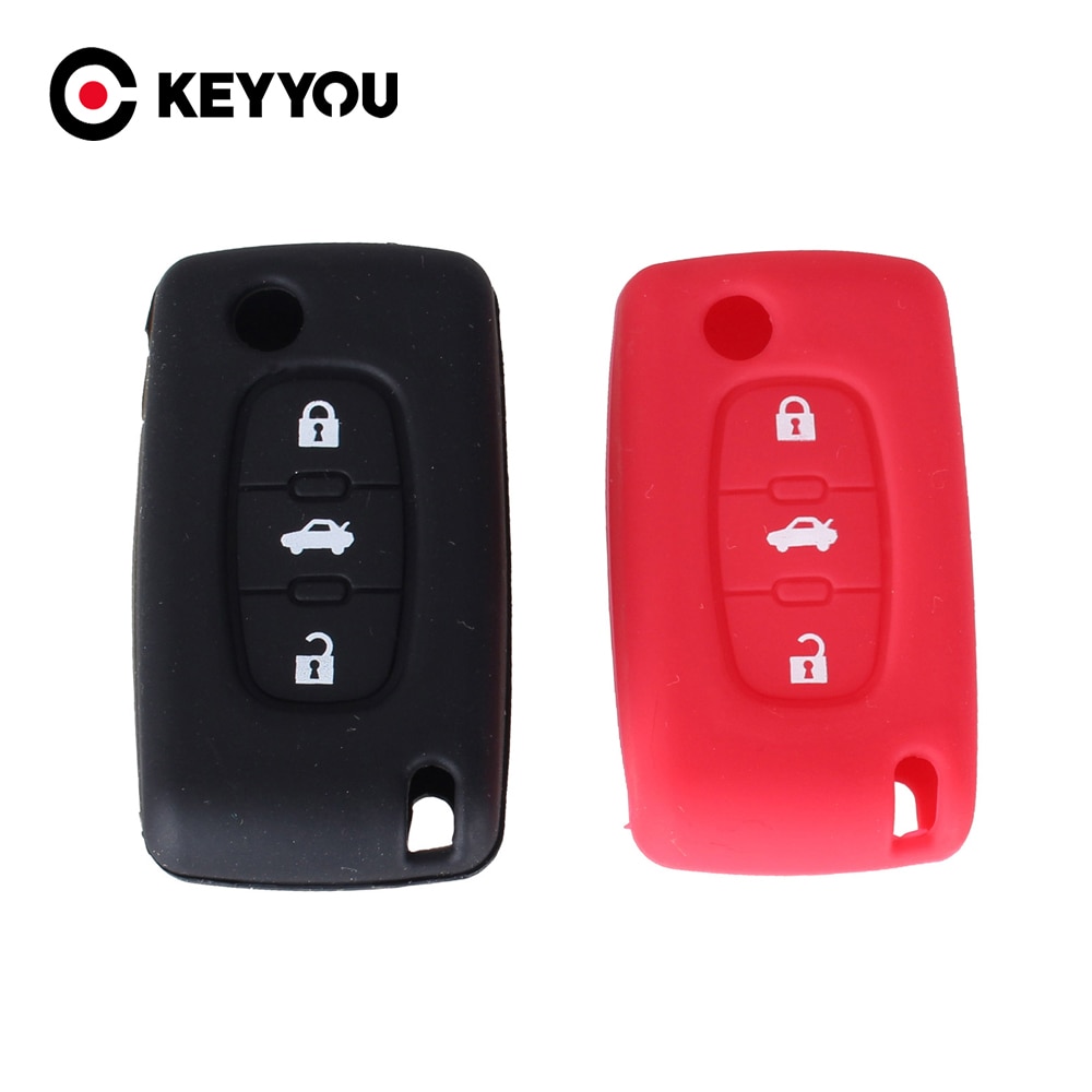 Keyyou Siliconen 3 Button Flip Remote Key Case Shell Key Case Cover Voor Peugeot 208 207 3008 308 408 407 307 206 Auto Styling