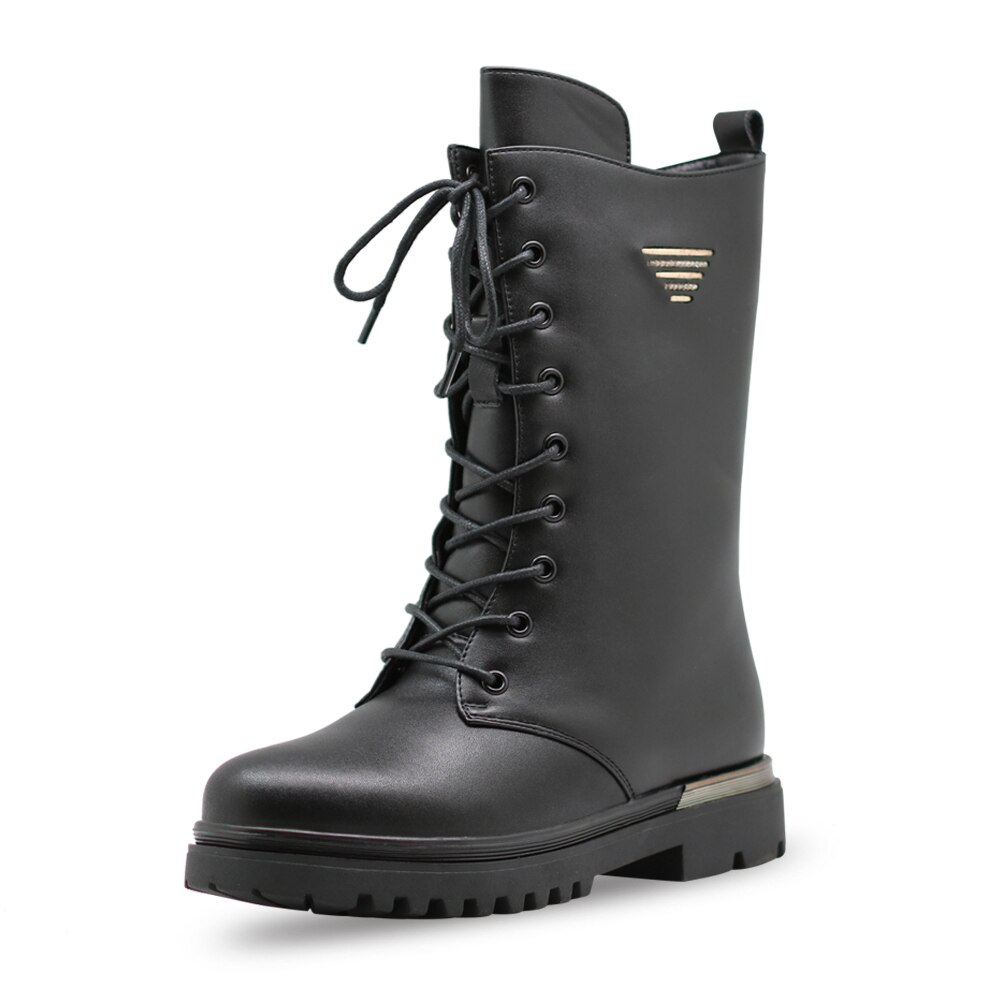 Apakowa Engeland Rubberen Winter Laarzen Vintage Zwart Lederen Meisje Snowboots Thicken Bont Gevoerde Hoge Knie Warm Kinderen Winter Schoenen: 3