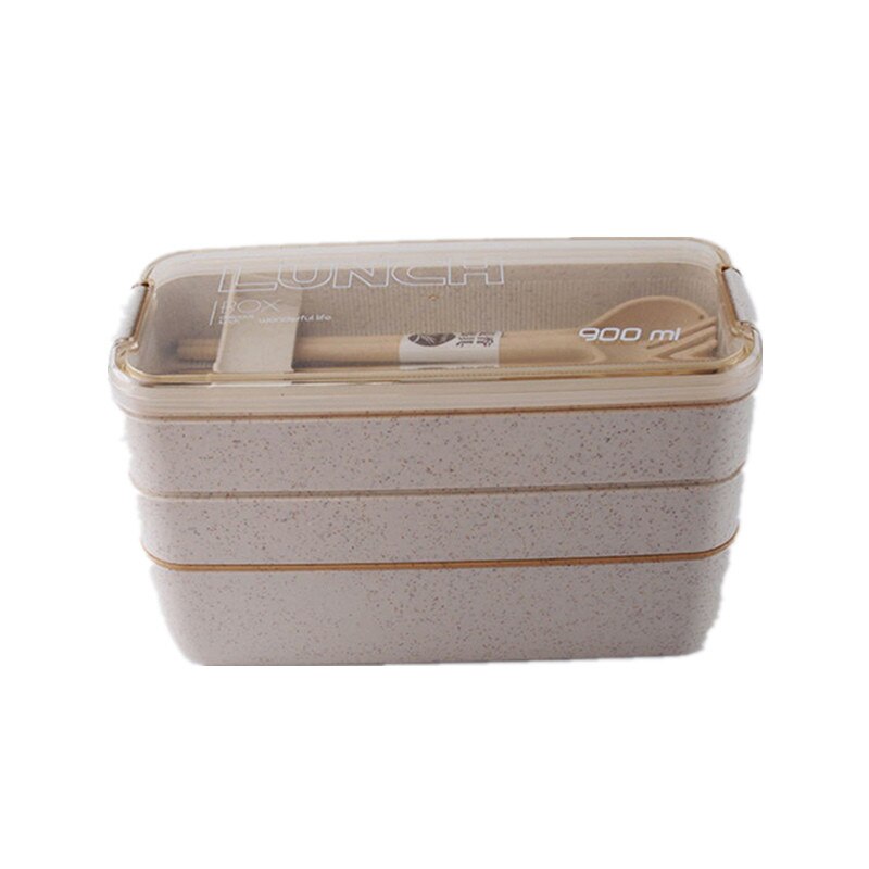 900ml 3 Layers Lunch Box Bento Food Container Eco-Friendly Wheat Straw Material Microwavable Dinnerware Lunchbox Vip: 900ml beige