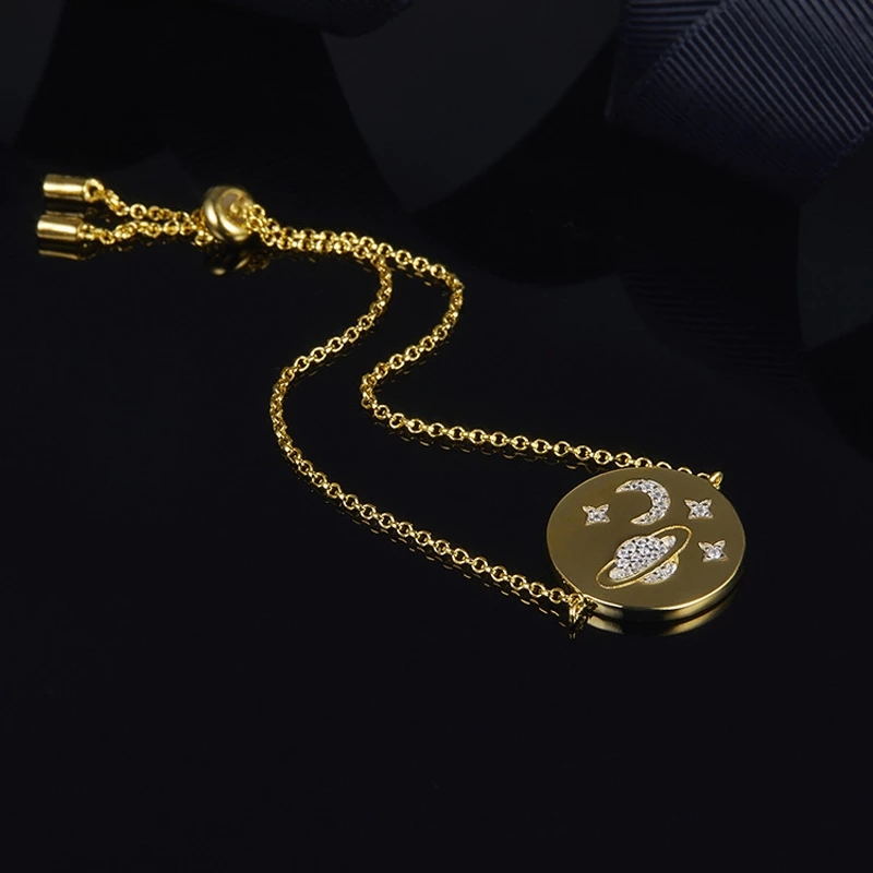 S925 Vliegende Ruimte Paard, Starry Galaxy, Golden Moon Ruimtevaartuig. Ronde Vrouwelijke Ketting Armband Oorbellen Luxe Sieraden.: Bracelet1