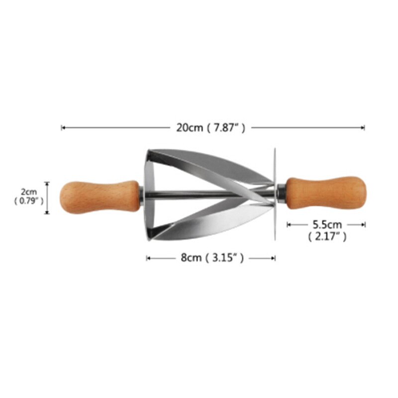 1 st rostfritt stål rullskärare för att göra croissant bröd hjul deg bakverk kniv träskaft bakning kökskniv
