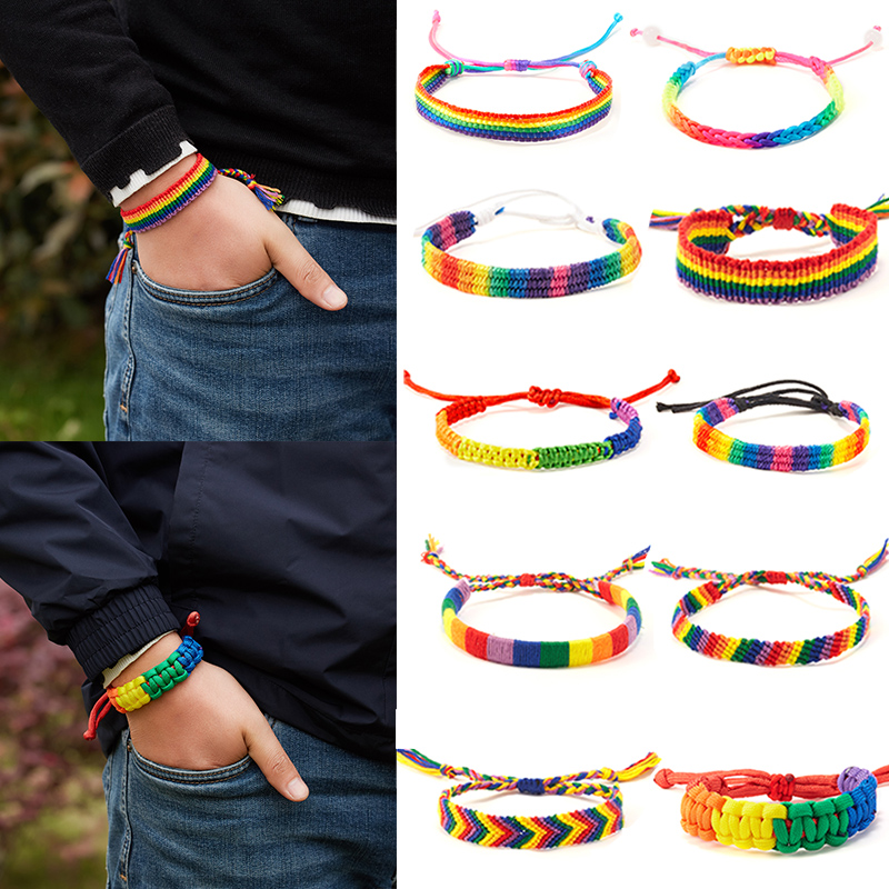 Charm Lgbt Rainbow Touw Armbanden Voor Paar Trots Gay Vrouwen Mannen Handgemaakte Geweven Gevlochten String Vriendschap Minnaar Sieraden