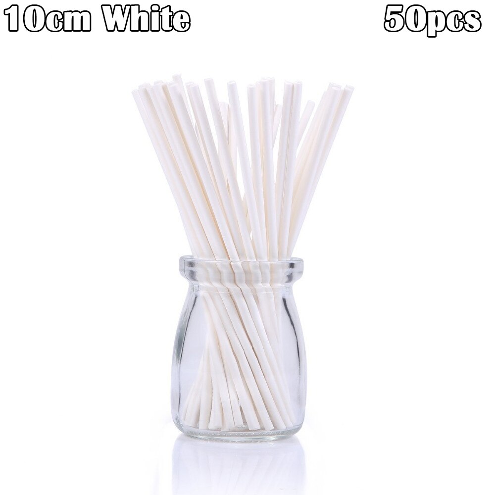 Bâtons couleur bonbon, bricolage, sucre artisanal, ventouses, papier solide, ventouse, 50 pièces/lot, 4 "/6": White  10cm