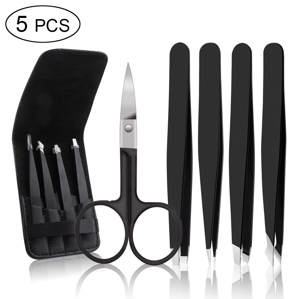 Pinzas para cejas de acero inoxidable, Punta inclinada, punta plana, herramientas cosméticas profesionales, 1/4/5 Uds.
