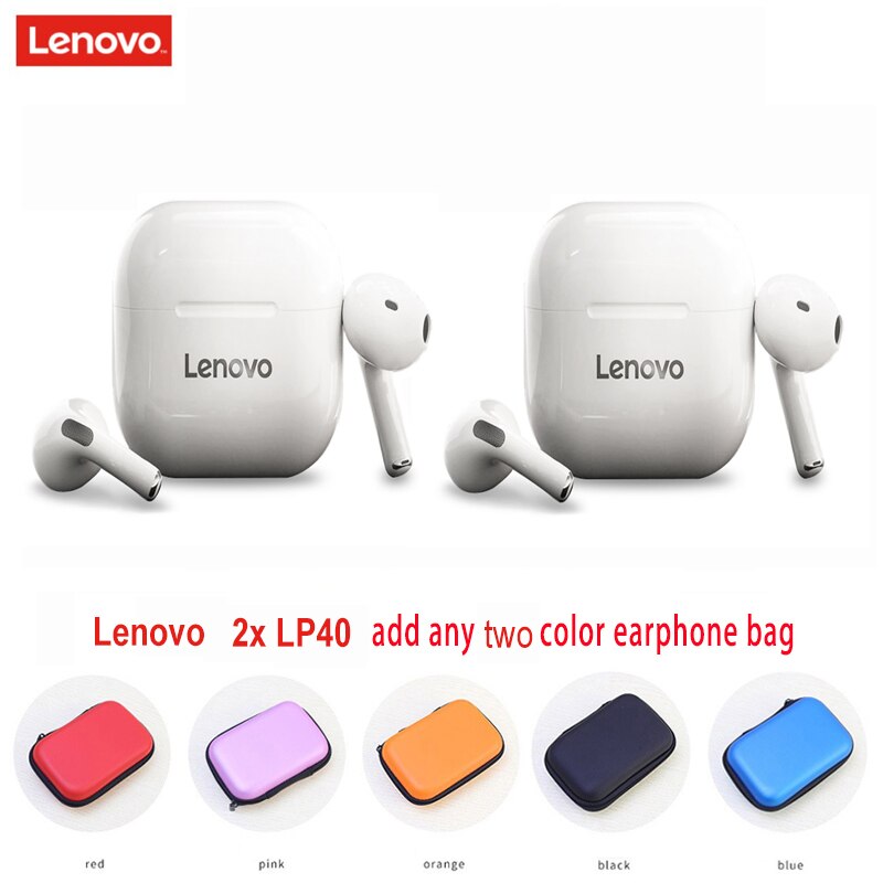 Original Lenovo LP40 drahtlose kopfhörer TWS Bluetooth Kopfhörer Touch Control Sport Headset Stereo Ohrhörer Für Telefon Android: 2x white 2x bag