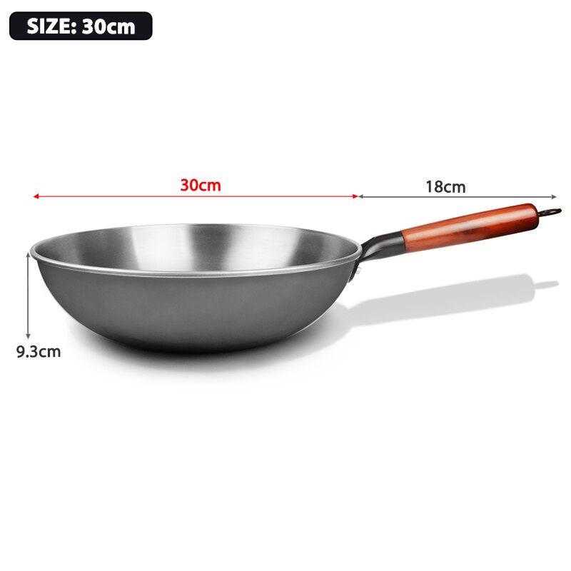 Chinese Wok Ongecoat Non-stick Wok Steak En Ei Koekenpan Verwijderbare Houten Handvat Vaatwasser Volledig Keuken Kookgerei: 30cm