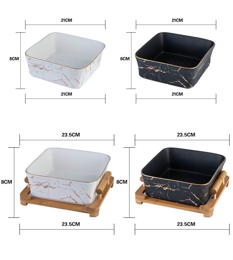 Elegent Marble Ceramic Square Fruit Salad Bowl Black/White Big Bowl With Stand Home Decor Kitchen Tableware Fruit Snack Plate