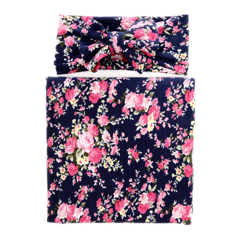 Mantas para envolver con rosas florales vintage, manta cinta para cabeza suave para bebé, conjunto de gorro, mantas de algodón para niñas