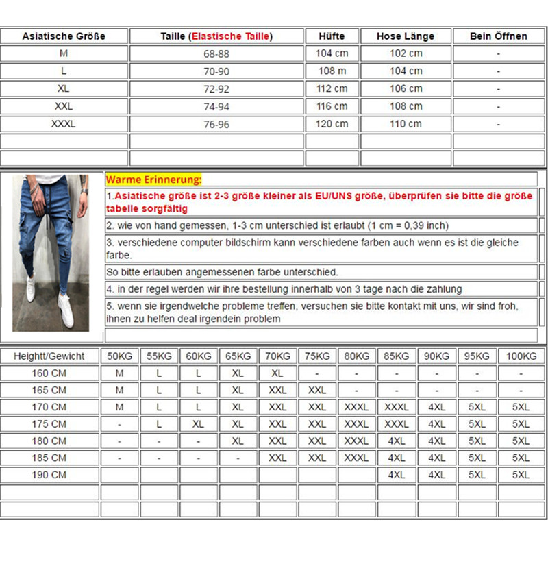 Hommes extensible multi-poche maigre jean hommes poche fermeture éclair crayon pantalon jean pantalon décontracté Hip hop pantalons de survêtement