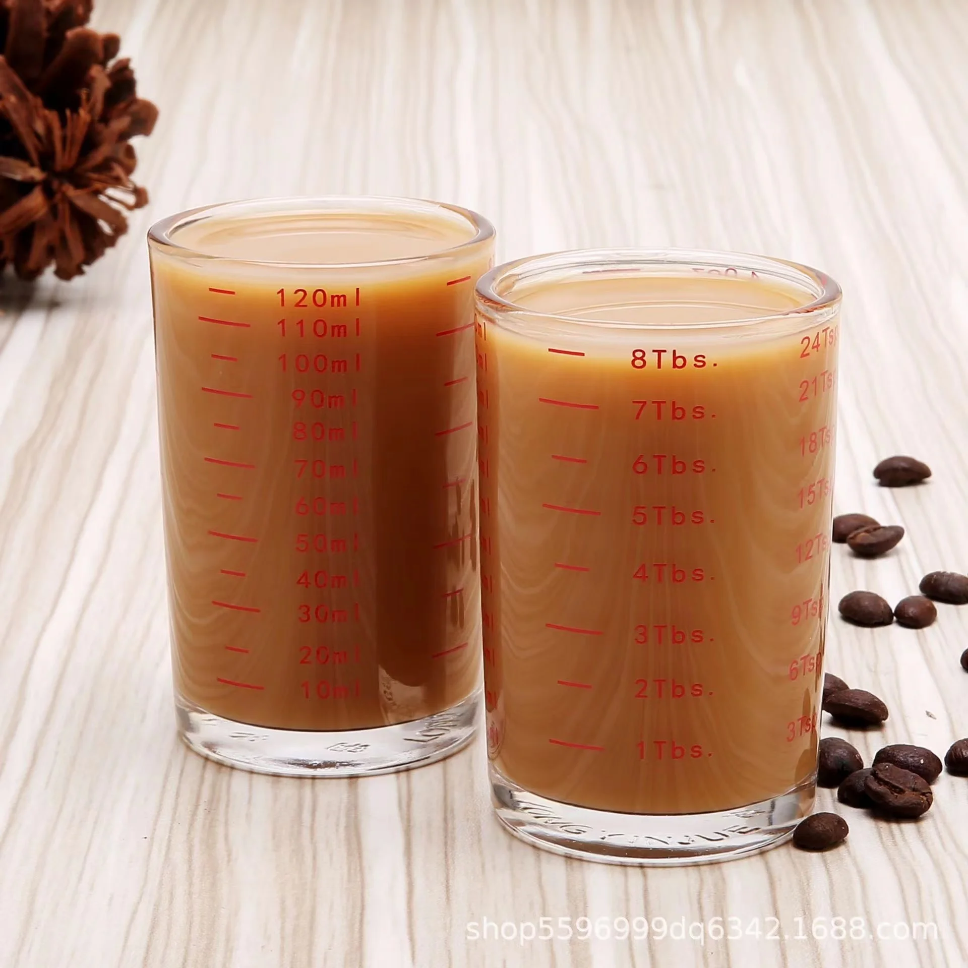 Taza medidora de vidrio resistente al calor, Jigger Vaso de Leche, vaso de onza de vidrio con escala para café expreso, 90/120ml