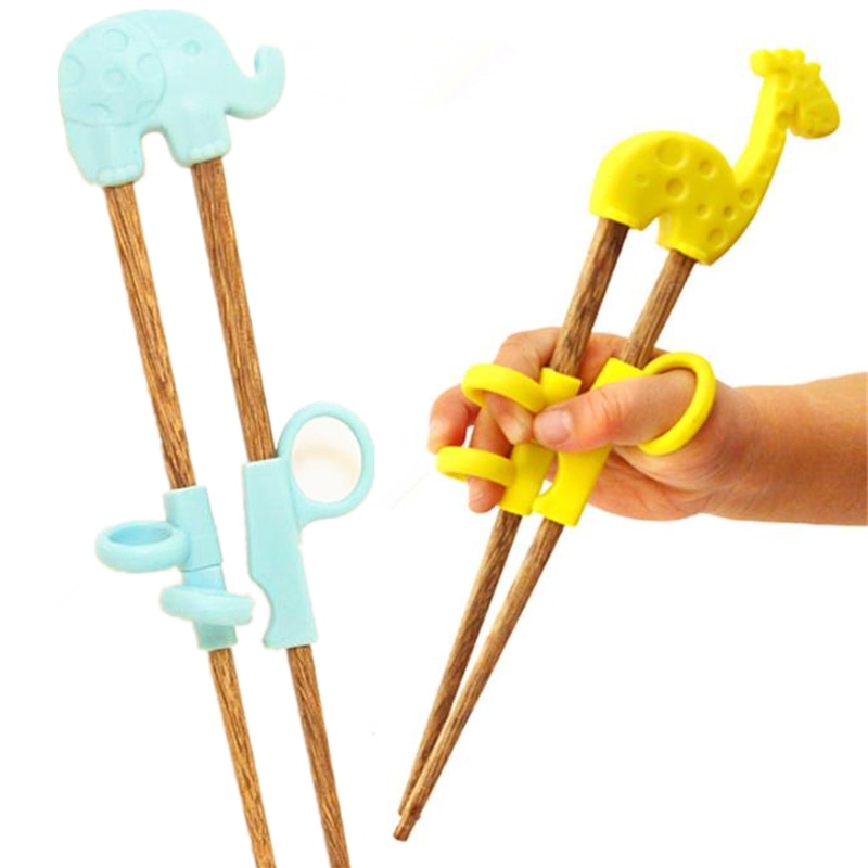 1 par de palillos chinos lindos para niños bebé madera dibujos animados aprendizaje pajilla reutilizable entrenamiento palillos Inicio Bebé Productos