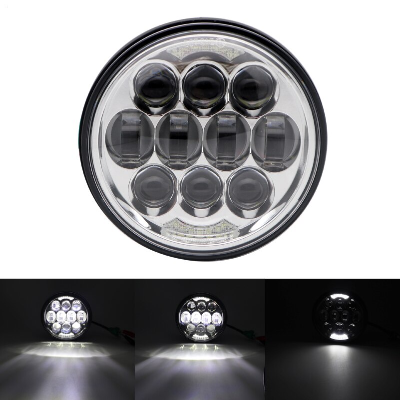 headlight for 883 Harley Dyna Sportster XL883 XL1200 5.75 inch motorcycle round led headlight assembly High power with lens: 80W Silver