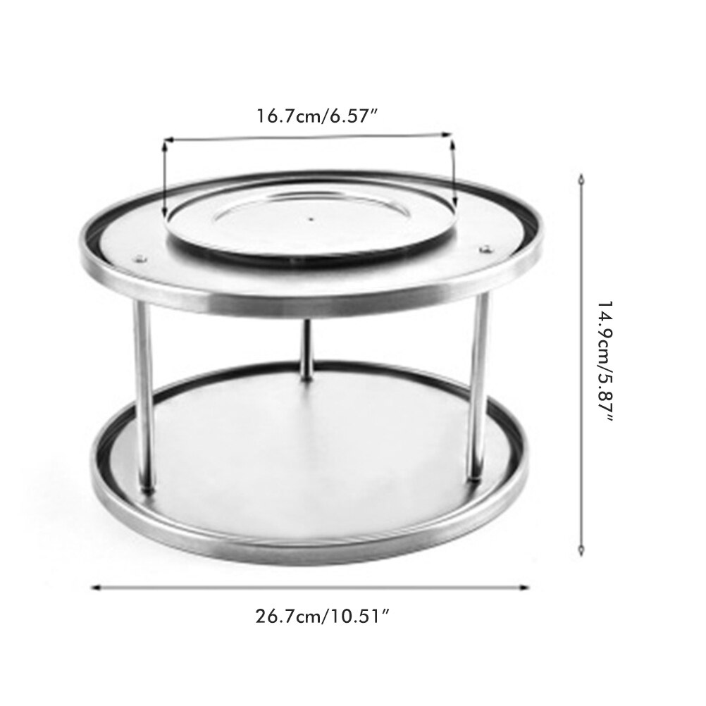 Two Tier Rotating Organizer Tray Stainless Spice Kitchen Rack Pantry Turntable Storage
