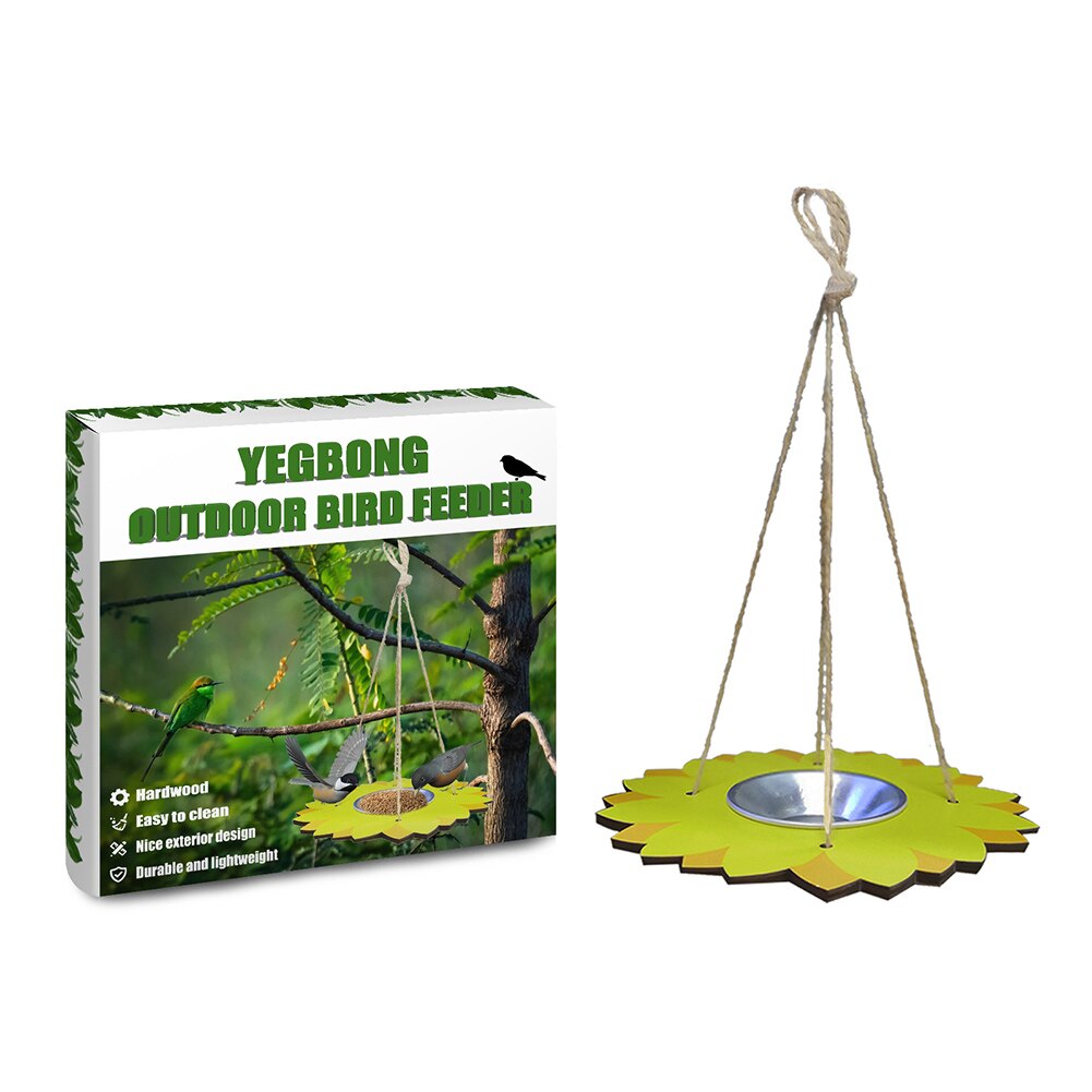 Wooden Stainless Steel Bird Feeder Water Food Dispenser Outdoor Decorations Outdoor Yard Lawn Courtyard Decoration