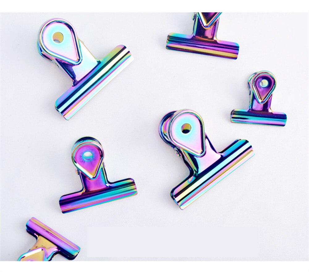 Rainbow Bulldog Clips Colorful Office Finishing Clip Stainless Steel Metal Receipt Folder Paper Document Binder Clips Raindrop