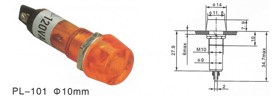 Electric oven 10mm mounting dia Indicator Light 12v 24v 220v red green pilot indicator plastic pin indicator lamp warning light