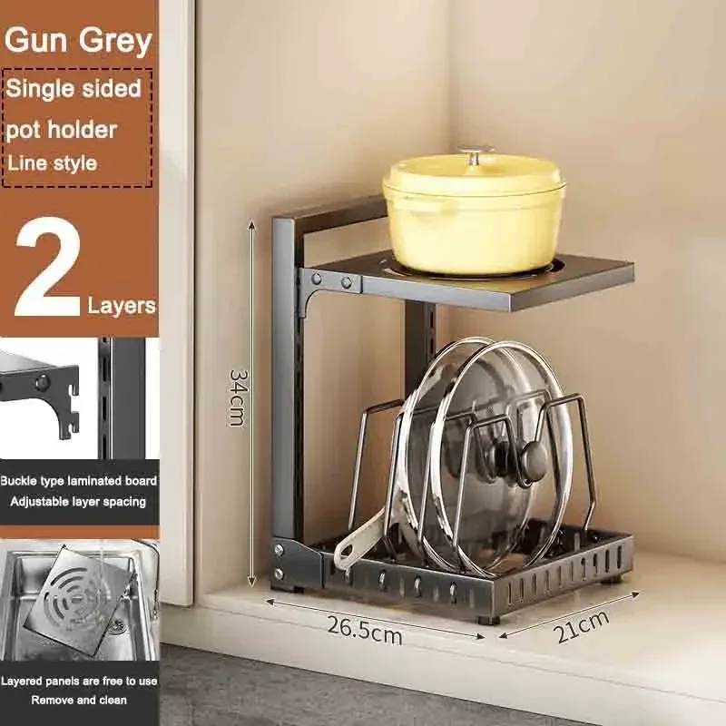 Keuken Onder Gootsteen Pothouder Meerlagige Koekenpan Rijstkoker Kruiden Opbergrek Verstelbare Roestvrijstalen Organizer: Light Grey