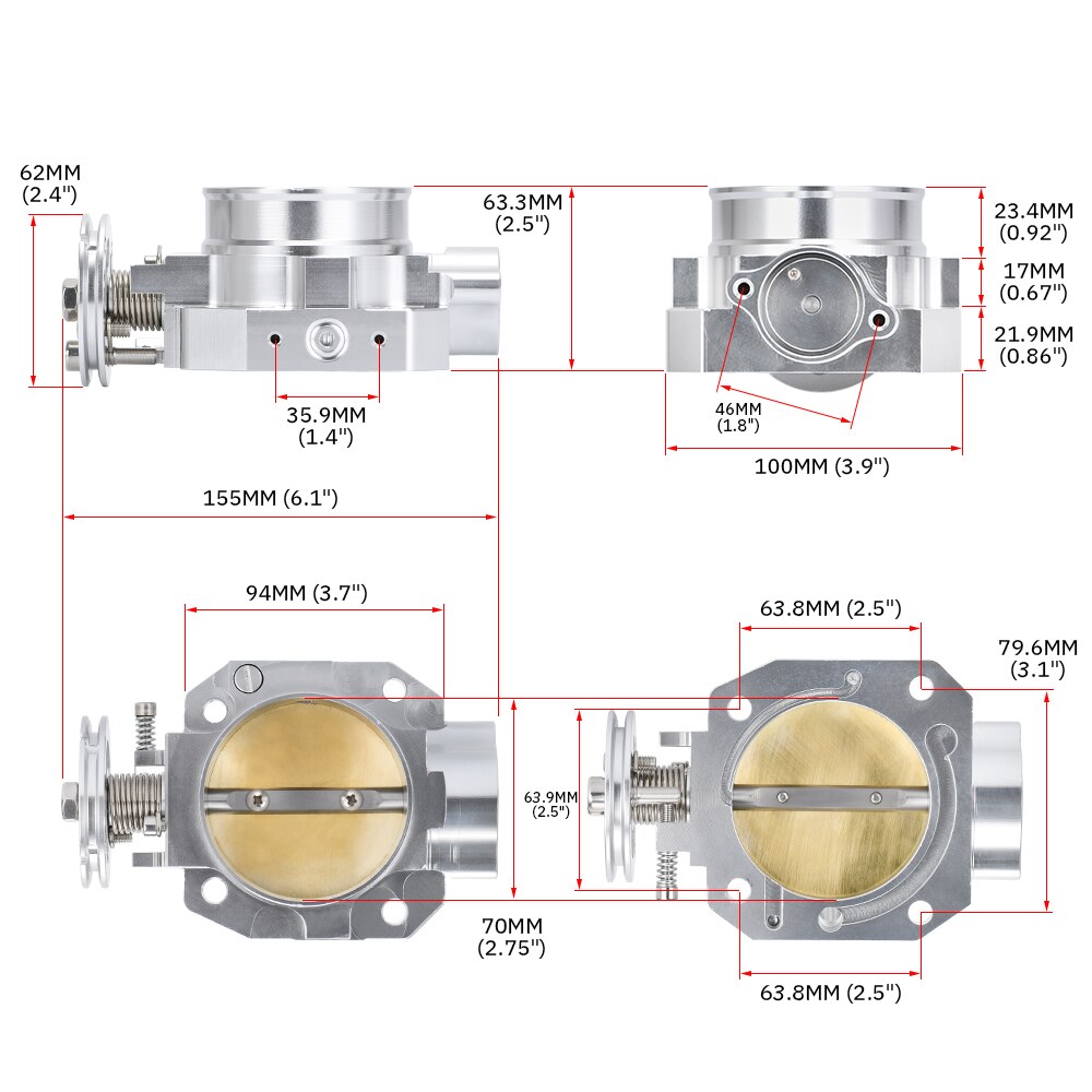 LZONE - Aluminum Silver Intake Manifold 70mm Throttle Body For Honda B16 B18 D16 F22 B20 D/B/H/F EG EK H22 JR6952