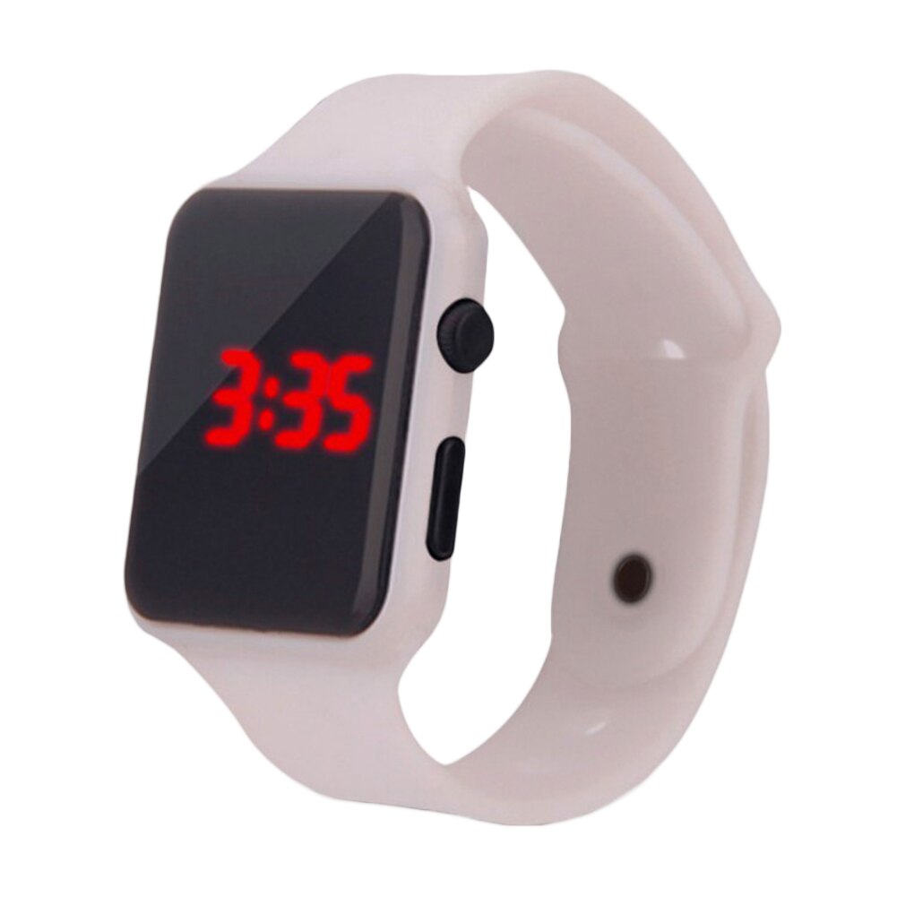 LED Digital Sport Watch for Boys Girls Men Women Unisex Rectangle Dial Display Plastic Electronic Wrist Watch montre homme: White