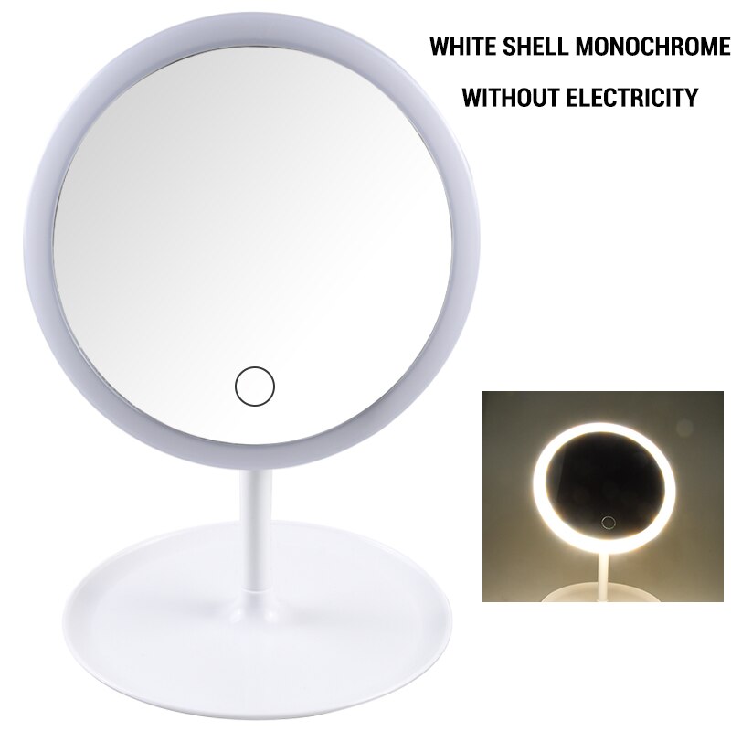 Makeup Mirror With Light Makeup Led Mirror Touch Screen Switch USB Rechargeable Mirror for Countertop Cosmetic Makeup: WHITE NO Battery