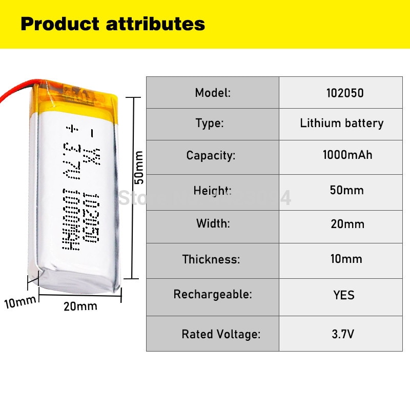 3,7 V Lipo zellen 102050 1000mah Lithium-Polymer Akku Für MP3 GPS Aufnahme stift LED licht Schönheit Instrument
