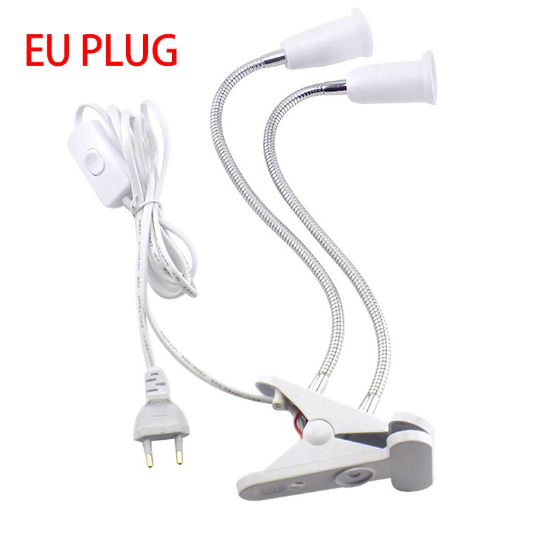 2 head E27 Flexible Lamp base holder Plugs Holder desk Clip socket EU US UK E27 for Book living room night light grow Lights: 2 head EU plug